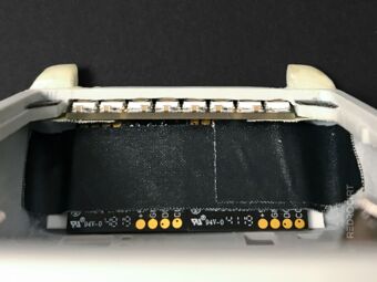Close-up of LED boards in the shell